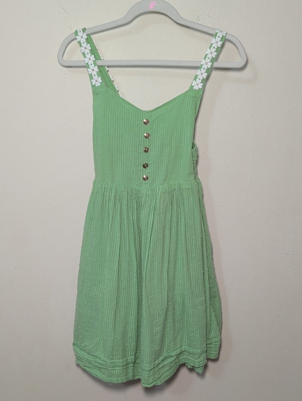 Cynthia Rowley Green Cotton Sundress with Embroidered Daisy Straps Girls Size 7